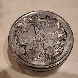 Vintage Pewter Owl Round Trinket Box Oden Inc Phillipsburg NJ 